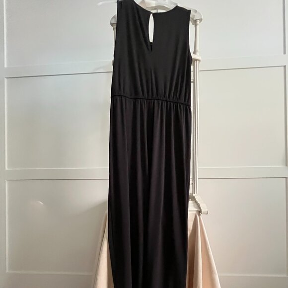BNWT BOLD ELEMENTS black jumpsuit gold chain neckline (L) POCKETS - Picture 4 of 8